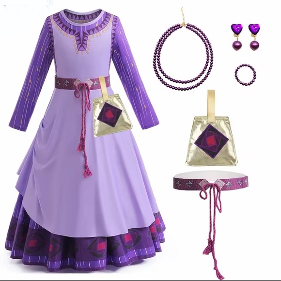 Asha Wish Purple Adventure Dress Costume New! 6 Piece Costume - Picture 7 of 7